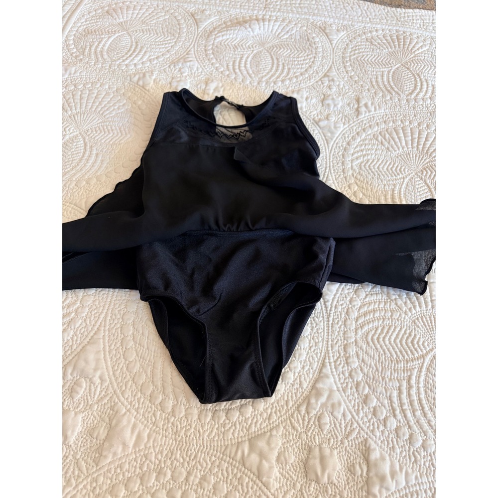 Danz N Motion Little Girls Black Dance Leotard Skirt Mesh Detail Open Back - Picture 3 of 11